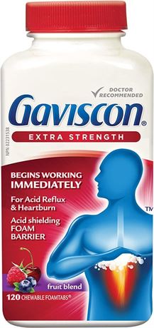 120 Count - Gaviscon Extra Strength Tablets - Chewable Foaming Antacid Tablets