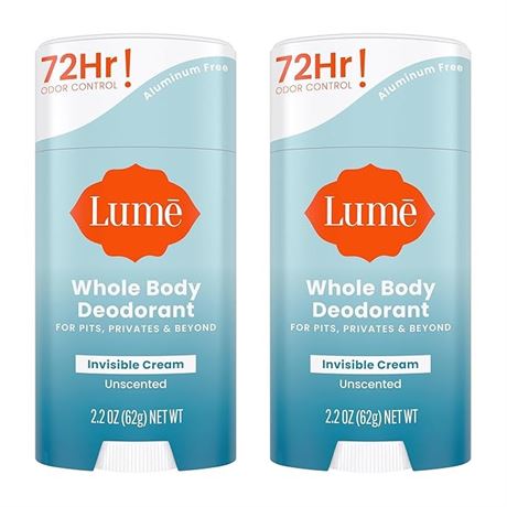 Lume Whole Body Deodorant - Invisible Cream Stick - 72 Hour Odor Control - Alumi