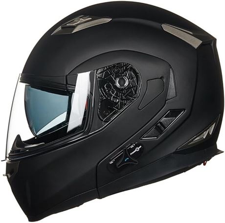 L, ILM Bluetooth Integrated Modular Flip up Full Face Motorcycle Helmet Sun