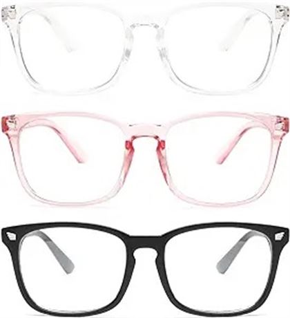 3-Pack Blue Light Blocking Glasses for Women Men, Fashion Square