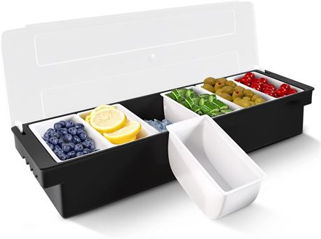 Ice Cooled Condiment Serving Container Chilled Garnish Tray Bar Caddy for Home