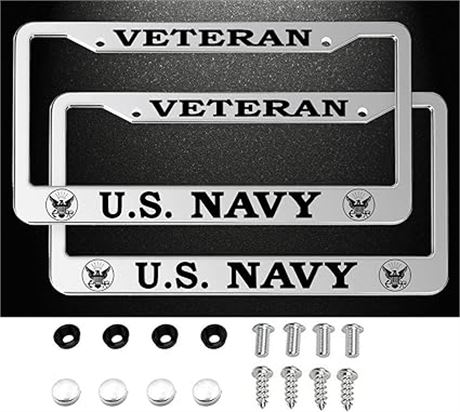 2pcs fit for Veteran US Navy License Plate Frames,Newest Matte Aluminum Alloy