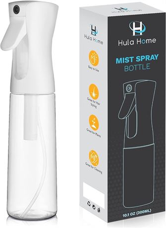Hula Home Continuous Spray Bottle for Hair (10.1oz/300ml) Mist Empty Ultra Fine