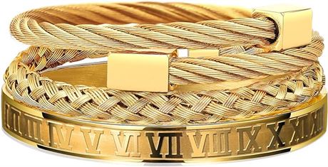 WFYOU 3PCS Stainless Steel Bracelets for Men Gold Roman ...