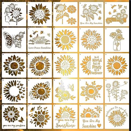 25 Pieces, 6 Inch - Sunflower Stencils Reusable Flower Stencils for Painting on