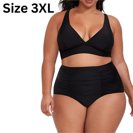 Size 3XL, Sovoyontee Women's 2 Piece Plus Size High Waisted Swimsuit