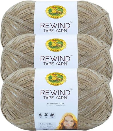 3 Pack, Lion Brand Yarn Rewind Yarn, Yarn for Knitting and Crocheting, Craft Tap