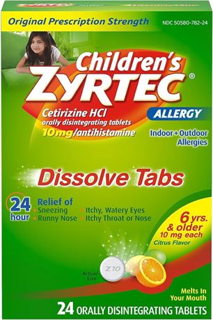 Zyrtec Children's 24 HR Dissolving Allergy Tablets, 24 Count Exp 10/2025