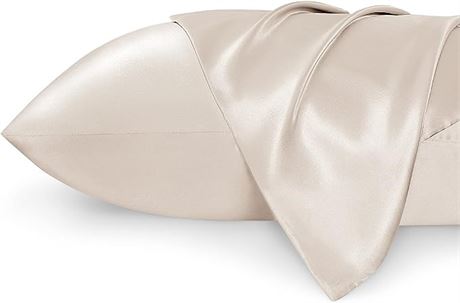 Bedsure Satin Pillowcase for Hair and Skin Queen -Beige Silky 20x30 Inches - Set