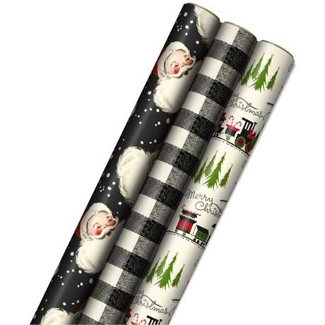 Hallmark Black Christmas Wrap Bundle with Cut Lines on Reverse - 3.0 Ea
