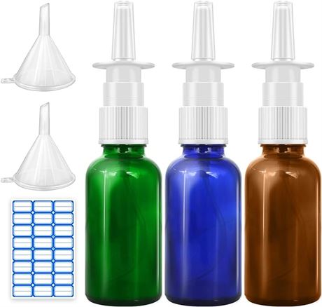 Cupohus Nasal Spray Bottle, 3 Pcs 30ML/1oz Amber Glass Refillable Fine Mist Spra