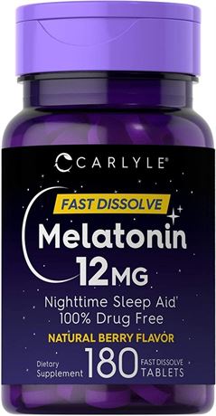 Carlyle Melatonin 12 mg Fast Dissolve 180 Tablets Gluten Free Exp 05/2025