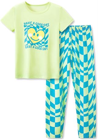 Beezizac Girls Cotton Sleepover Pajama Set for Little & Big Girls Short Sleeve S