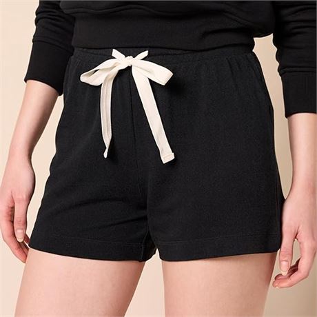 LARGE - Amazon Essentials Women's Lightweight Lounge Terry Pajama Short, Black