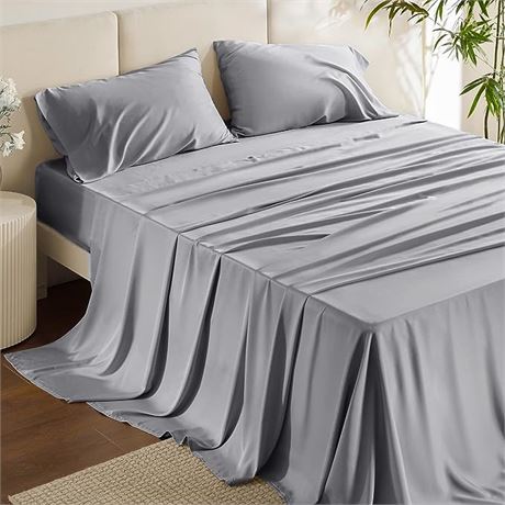 King Size, 4 Piece - Bedsure 100% Viscose from Bamboo Sheets Set Cooling Bed She
