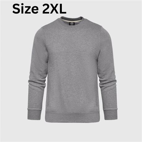 Size 2XL, Heather Gray Fleece French Terry Pullover Crew Neck Sweatshirt