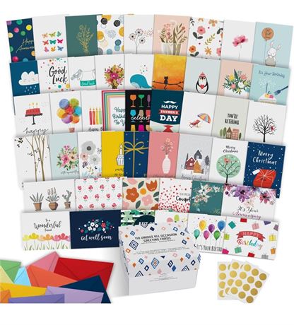 Dessie 110 Large All Occasion Greeting Cards Assortment with Envelopes and Gold