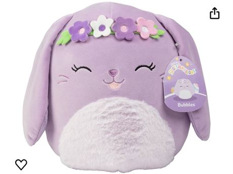 Squishmallows 10-Inch Bubbles The Purple Bunny with Flower Crown -Official Jazwa