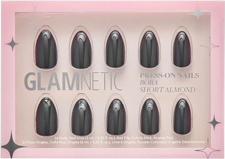 Glamnetic Press On Nails - Boba Opaque Black  12 Sizes - 24 Nail Kit