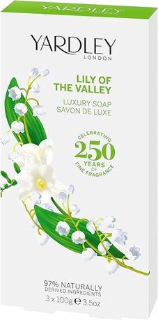 Yardley London Lily of The Valley Luxury Bar Soap Set for Women, 3 Count