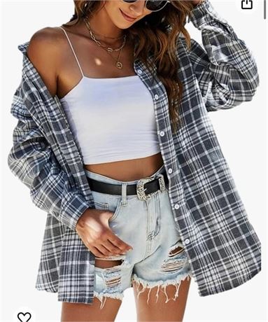 Shebote Womens Classic Plaid Shirt Long Sleeve Cotton Button Down Up Shirts Styl