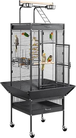 Yaheetech 61-inch Playtop Wrought Iron Large Parrot Bird Cages with Rolling Stan
