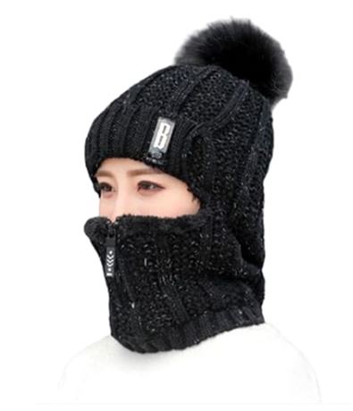 Winter Siamese Windproof Hat Womens Winter Beanies Scarf Set C...