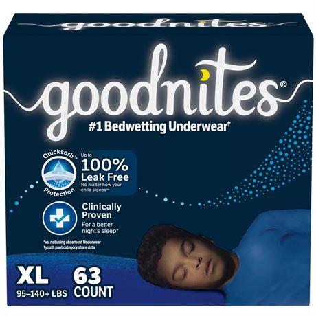 63CNT/XL - Goodnites Boys' Nighttime Bedwetting Underwear