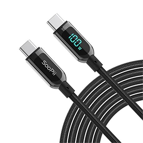SOOPII 100W 4ft USB C to USB C Cable Fast Charge, Nylon Braided Cable with LED D