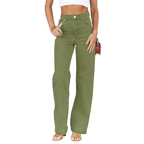 Size: 4, ETTELO Womens Jeans Mid Waisted Straight Leg Loose Stretchy Lightweight