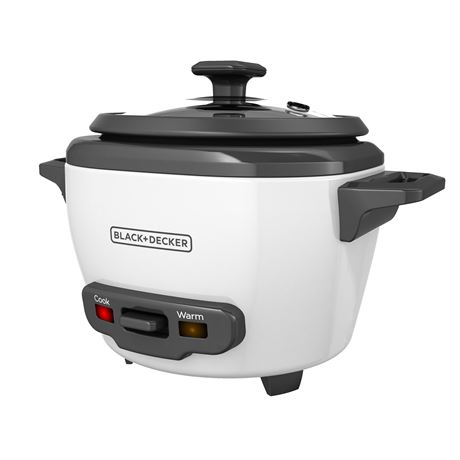 BLACK+DECKER 3-Cup White Rice Cooker with Steaming Basket and Non-Stick Pot