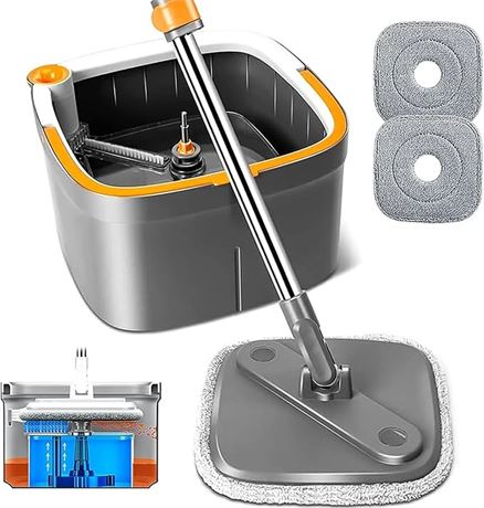 Spin Mop and Bucket Set with Self Separation Dirty and Clean Water System,