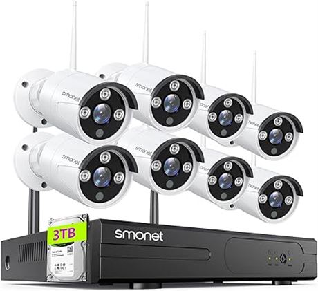 SMONET 3MP Wireless Security Camera System,8CH Indoor Outdoor Video Surveillance
