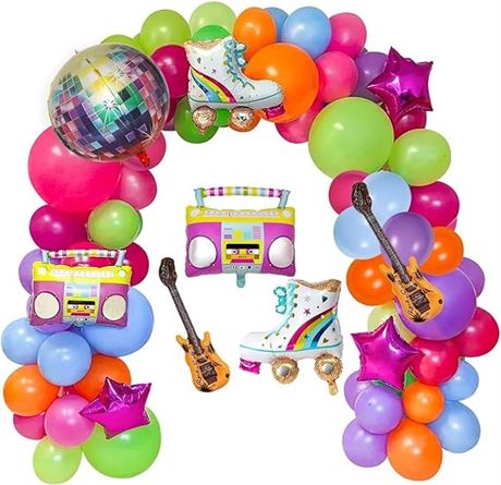 124PCS - 90S 80S Theme Party Balloon Arch Garland Kit, 90S Theme Party Decoratio