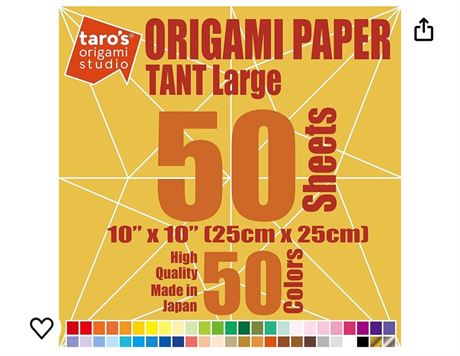 Taro's Origami Studio] TANT Large 10 Inch Double Sided 50 Colors 50 Sheets Squar