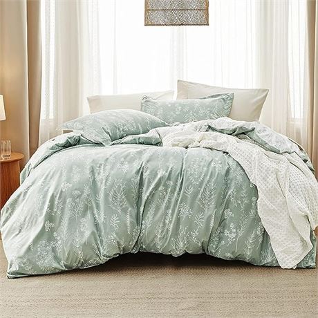 Bedsure Twin Comforter Set Dorm Bedding - Sage Green, Cute Floral Bedding Comfor