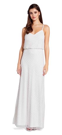 Adrianna Papell Art Deco Blouson Beaded Gown, Ivory, Size: US -  16