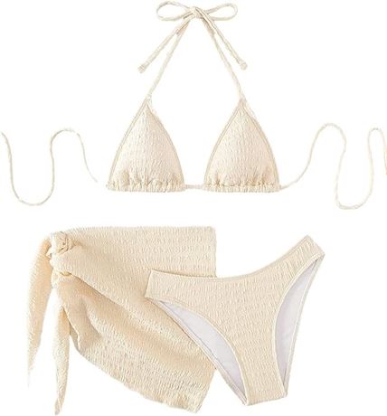 S, SHENHE Women's 3 Piece Textured High Cut Halter Triangle Bikini Swimsuit with