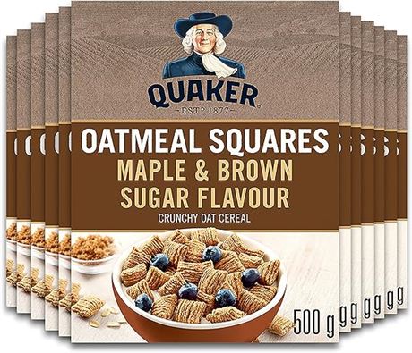 12 PACK Quaker Oatmeal Squares Maple & Brown Sugar Flavour Cerea...
