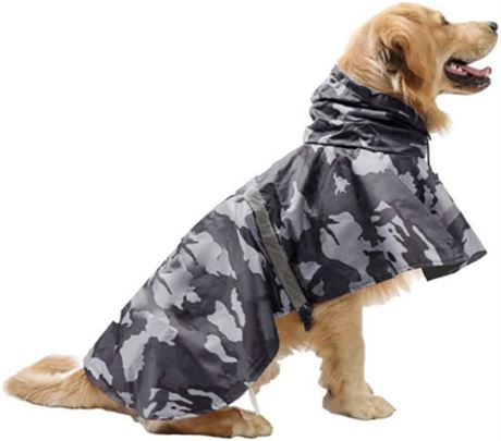 Large UVTQSSP Dog Raincoat with Reflective Belly Strip and Leash Hole, Waterproo