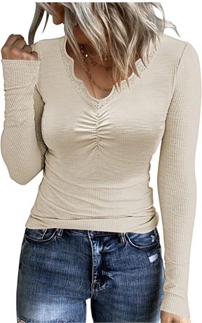 Size L, uoDim Womens Lace Button Shirts V Neck