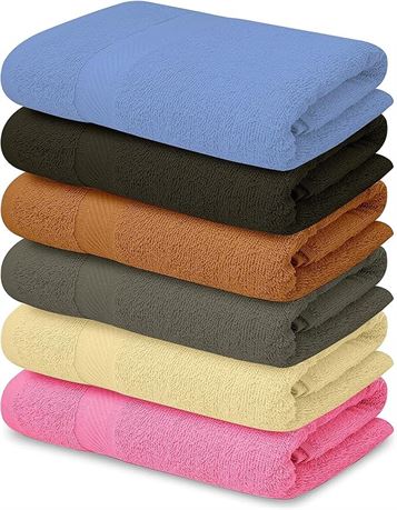 QUBA LINEN 100% Cotton Bath Towels-27x54inch - 6 Pack Shower 27" x 54"