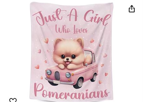Pomeranian Blanket for Girls - 40x50 Inches Crib Size - Soft Fuzzy Plush Throws