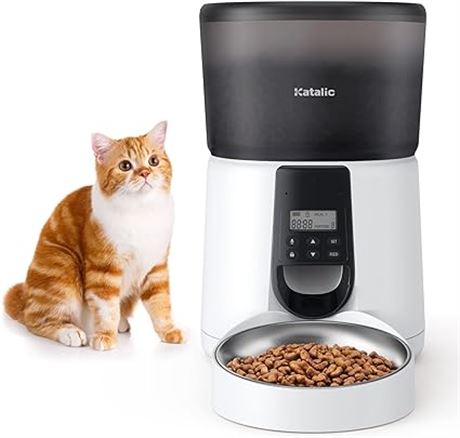 4 L - Upgraded Automatic Cat Feeder, KATALIC Clog-Free Cat Food Dispenser Slidin