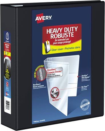Avery Heavy Duty View 3 Ring Binder, 3" One Touch Ring, Holds 8.5" X 11" Paper, 670-Page Capacity, 1 Black Binder (79693)