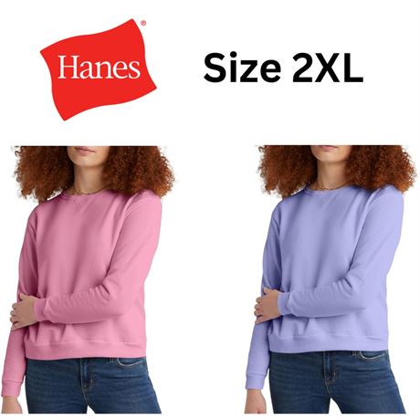 Lot of 2, Size 2XL, Hanes Womens EcoSmart V-Notch Crewneck Sweatshirt, Fleece