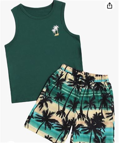 Floerns Boys Boho Sleeveless Tank Top Tropical Print Shorts Set 2 Piece Outfit