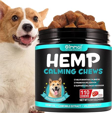 110 CHEWS (242g) - Oimmal Hemp Calming Chews for Dogs - Calming Treats for Dogs