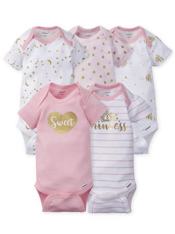 6-9 M, Gerber Baby Girl Short Sleeve Onesies Bodysuits 5-Pack
