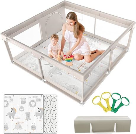 Baby Playpen, Playpen for Babies with Mat (59x59x27inch), Kids Safe Play Center